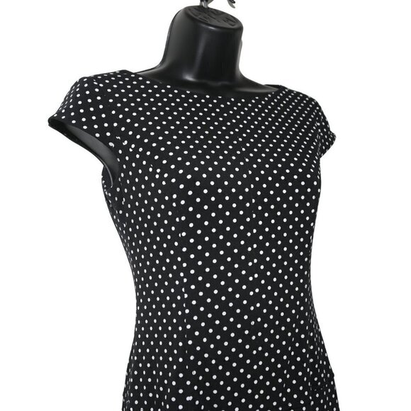 𝅺Joseph Ribkoff Polka Dot Short Sleeve Round Neck Mini Black Flowy Dress - Picture 2 of 7
